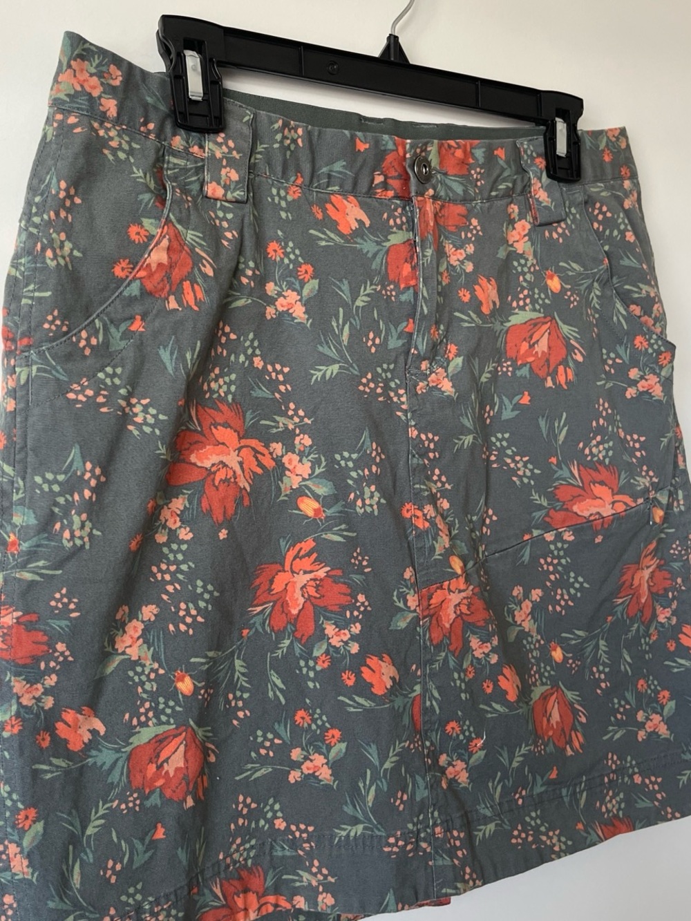Duluth Floral A-Line Skirt in Slate Gray and Coral - Picture 2 of 5